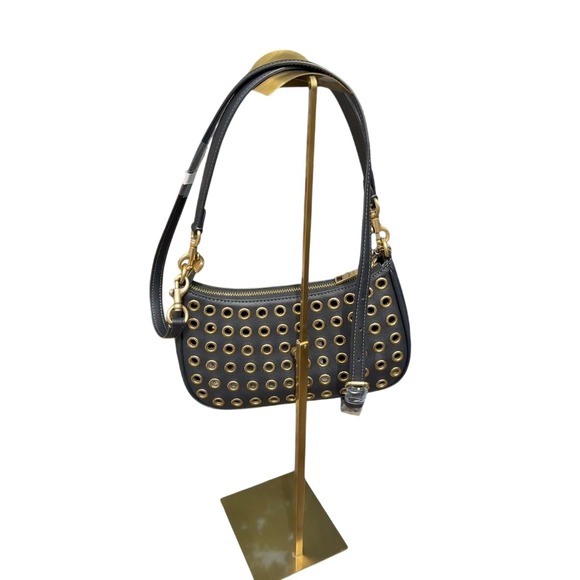 Coach Handbags - Coach Black Leather Grommet Shoulder Bag Gold Studs CY646 NWT